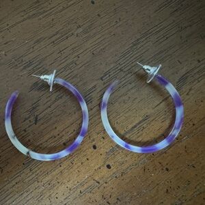 Purple & White Resin Hoop Earrings